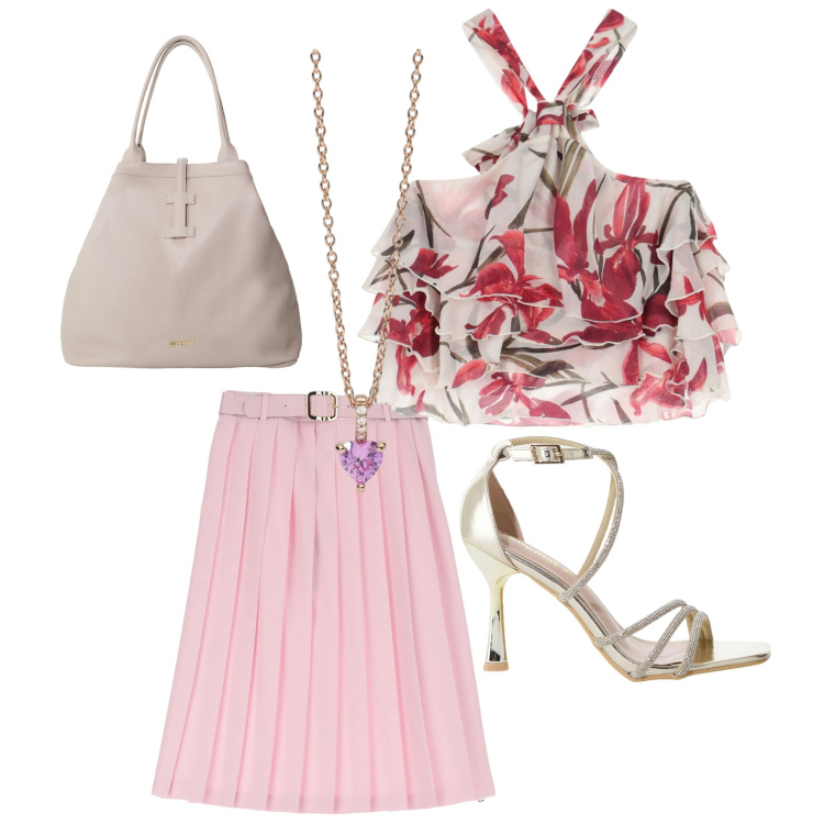 Outfit donna - La gonna plissettata. Stile Romantica per Serata fuori. Abbinamento con ciondoli, canottiere, sandali col tacco, gonne longuette, borse tote.