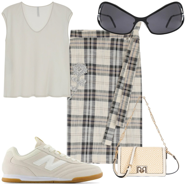 Outfit donna - Total look #2206103. Stile Trendy per Tutti i giorni. Abbinamento con borse a tracolla, sneakers, top, gonne longuette, occhiali da sole.