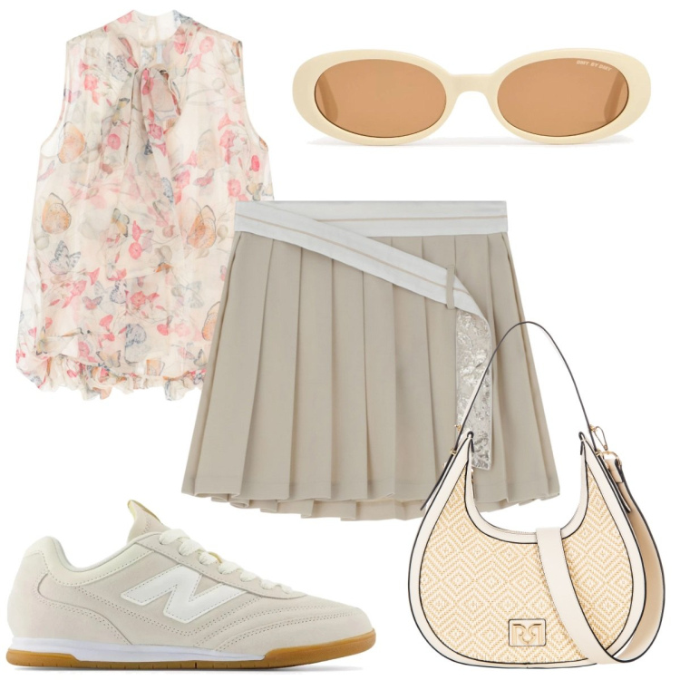 Outfit donna - Total look #2206169. Stile Trendy per Tutti i giorni. Abbinamento con sneakers, borse a mano, camicie, minigonne, occhiali da sole.