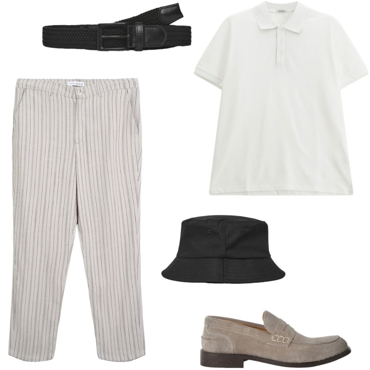 Outfit uomo - Maxi polo estiva. Stile Casual per Tutti i giorni. Abbinamento con cappelli, pantaloni chino, cinture, scarpe stringate, polo.