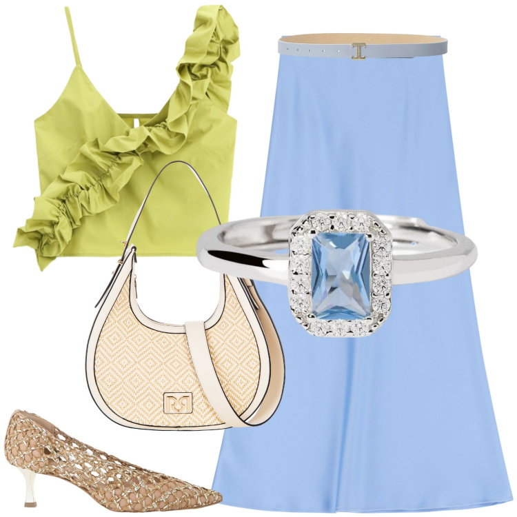 Outfit donna - Total look #2206218. Stile Boho per Tutti i giorni. Abbinamento con borse a mano, anelli, gonne lunghe, cinture, top, décolleté.