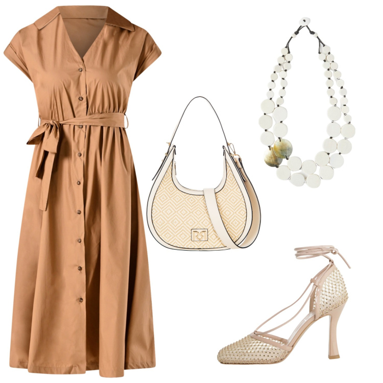 Outfit donna - Total look #2206238. Stile Etnico per Tutti i giorni. Abbinamento con borse a mano, vestiti chemisier, décolleté, ciondoli.