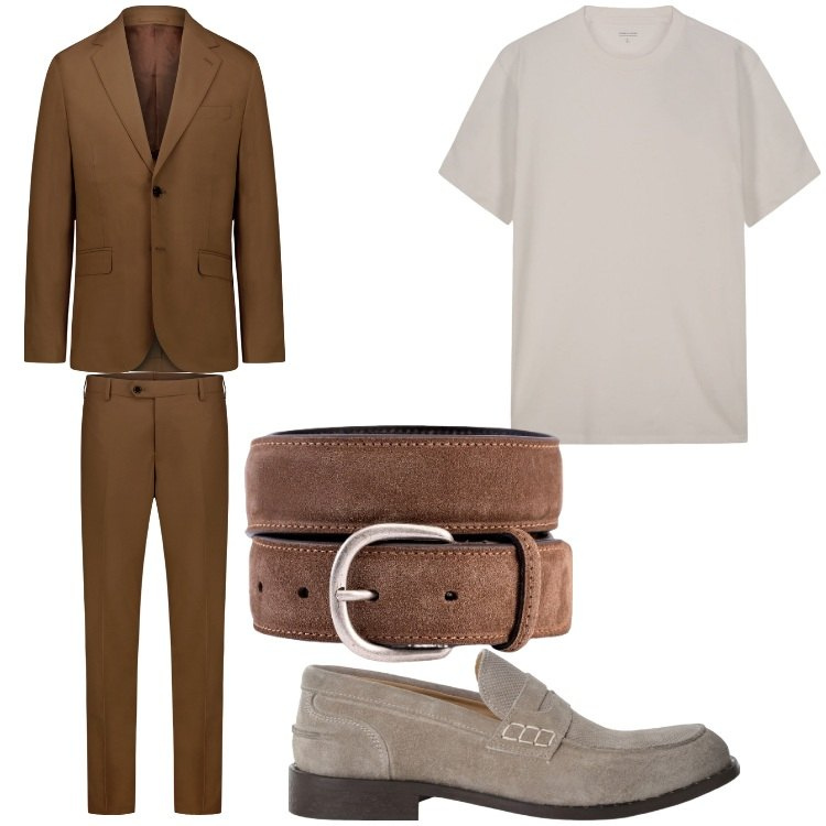 Outfit uomo - Abito e t- shirt. Stile Business/Elegante per Serata speciale. Abbinamento con scarpe stringate, cinture, t-shirt, abiti.