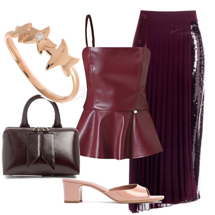Outfit donna - Total look #2206264. Stile Glamour per Serata fuori. Abbinamento con gonne longuette, top, anelli, borse a mano, sandali in pelle.