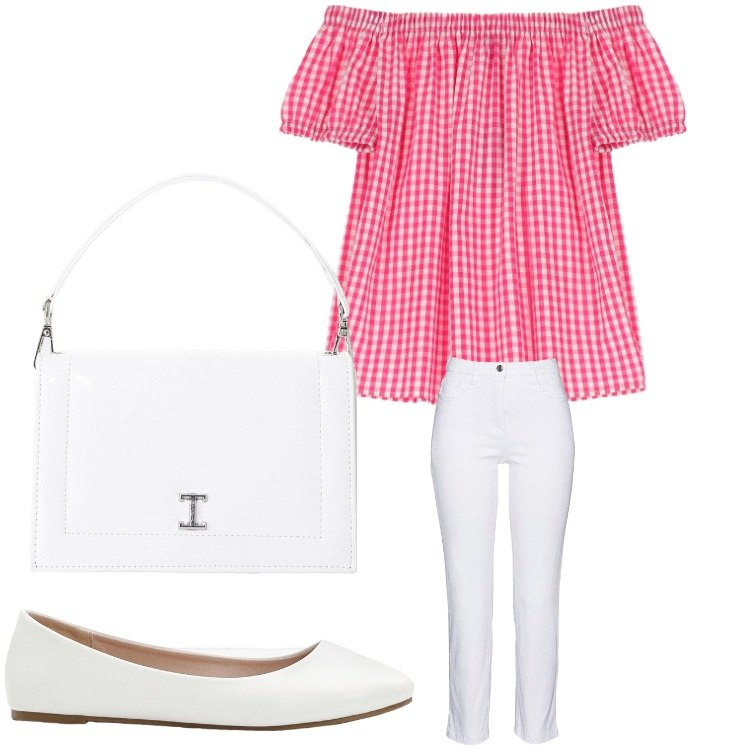 Outfit donna - Uscita bon ton. Stile Bon Ton per Serata fuori. Abbinamento con pantaloni, ballerine, camicie a manica corta, borse a tracolla.
