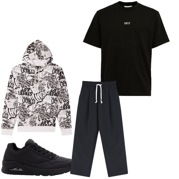 Outfit uomo - Corsetta al mattino. Stile Casual per Sport. Abbinamento con sneakers, felpe con cappuccio, pantaloni, t-shirt.