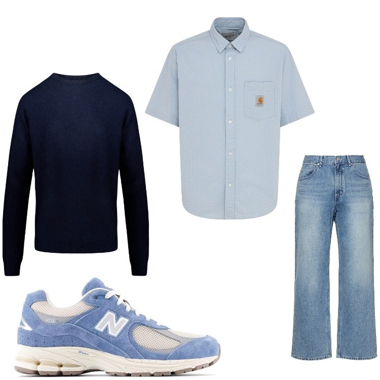 Outfit uomo - Freschino la sera. Stile Casual per Tutti i giorni. Abbinamento con sneakers, maglieria, jeans, camicie a manica corta.