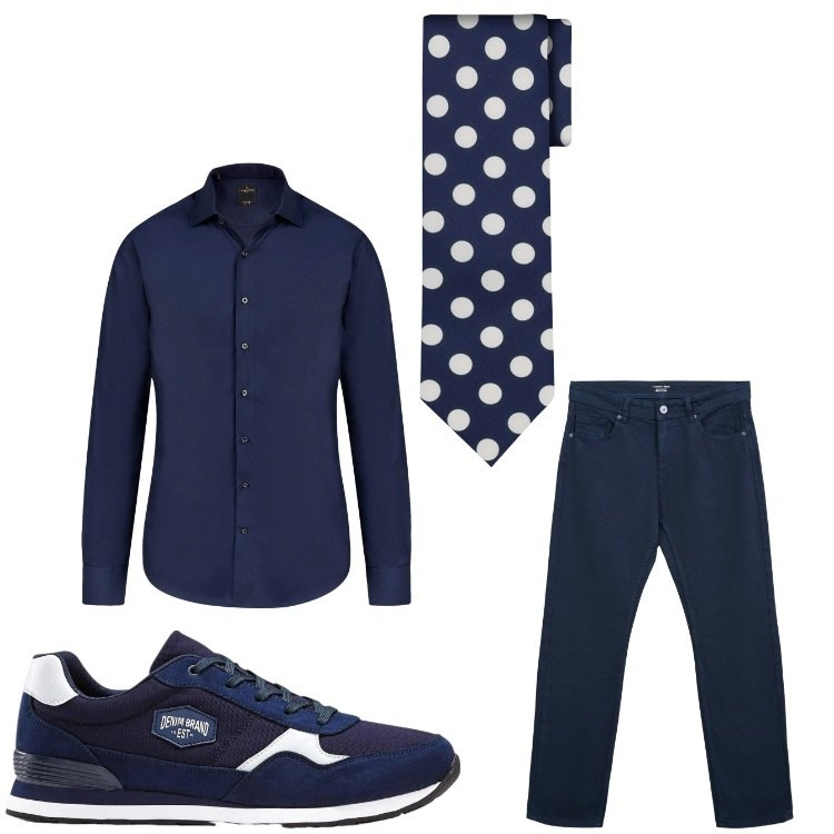 Outfit uomo - Pois. Stile Business/Elegante per Serata speciale. Abbinamento con sneakers, jeans dritti, cravatte, camicie.
