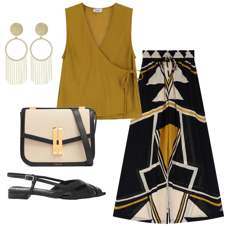 Outfit donna - Total look #2206324. Stile Chic per Serata fuori. Abbinamento con top, sandali, pantaloni, orecchini, borse a spalla.