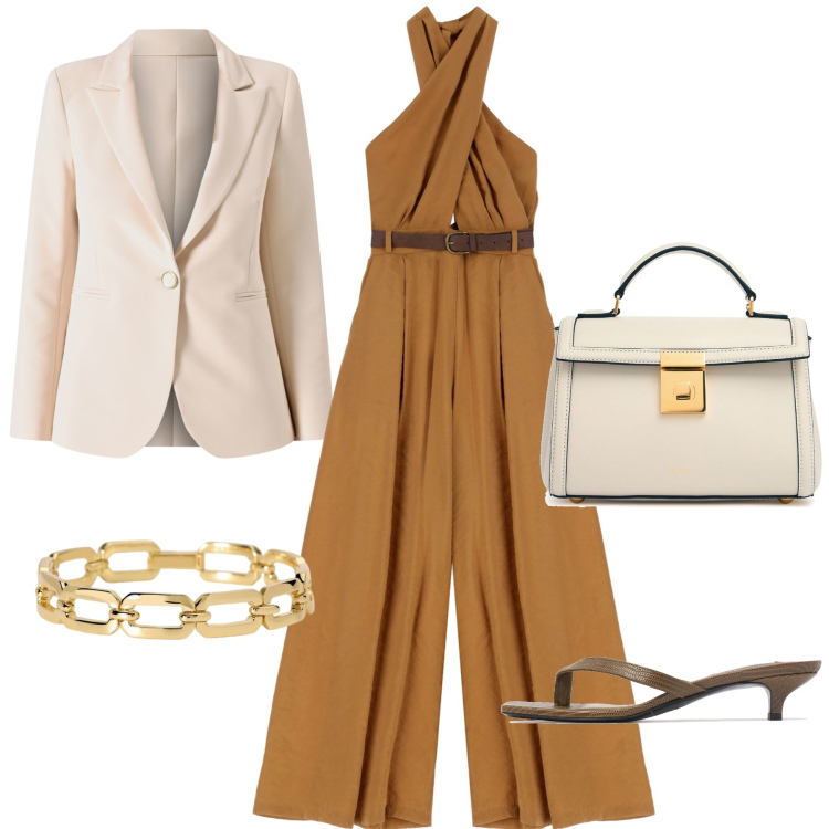 Outfit donna - Total look #2206338. Stile Bon Ton per Serata fuori. Abbinamento con braccialetti, blazer, tute, sandali in pelle, borse a mano.