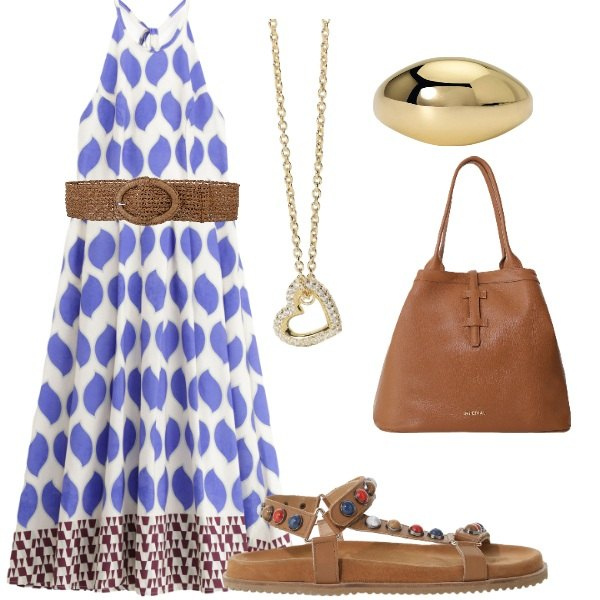 Outfit donna - Serata tra amici. Stile Casual chic per Serata fuori. Abbinamento con cinture, anelli, collane, borse tote, sandali, vestiti lunghi.
