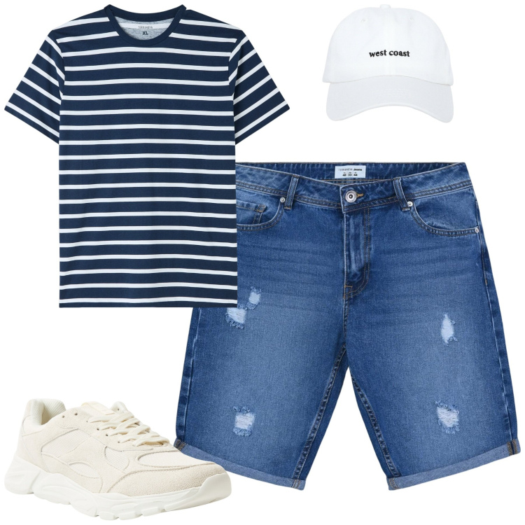 Outfit uomo - Total look #2206346. Stile Casual per Tutti i giorni. Abbinamento con t-shirt, cappelli, bermuda, sneakers.