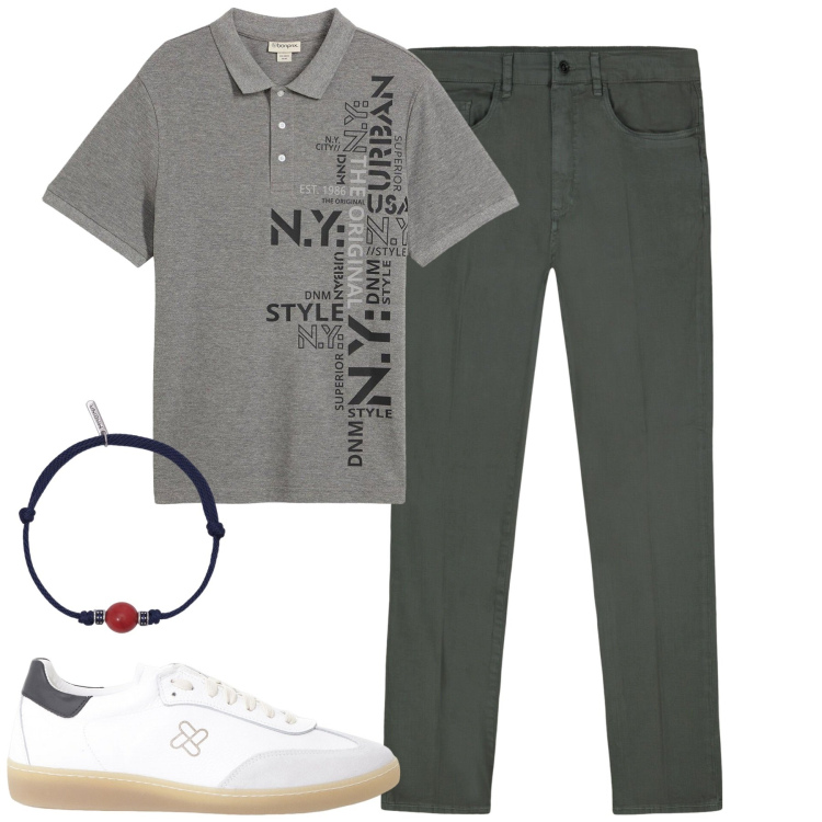Outfit uomo - Total look #2206349. Stile Casual per Tutti i giorni. Abbinamento con polo, braccialetti, sneakers, pantaloni.