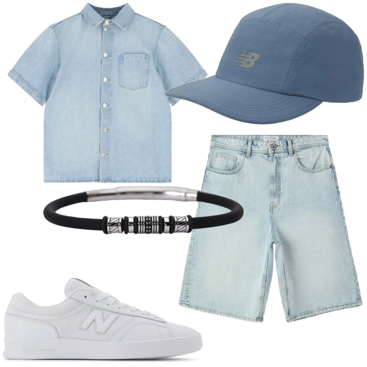 Outfit uomo - Total look #2206358. Stile Casual per Tutti i giorni. Abbinamento con bermuda, braccialetti, cappelli con visiera, sneakers, camicie a manica corta.