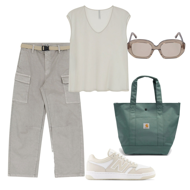 Outfit donna - Anche sportiva. Stile Sporty chic per Tutti i giorni. Abbinamento con sneakers, pantaloni chino, top, borse tote, occhiali da sole.