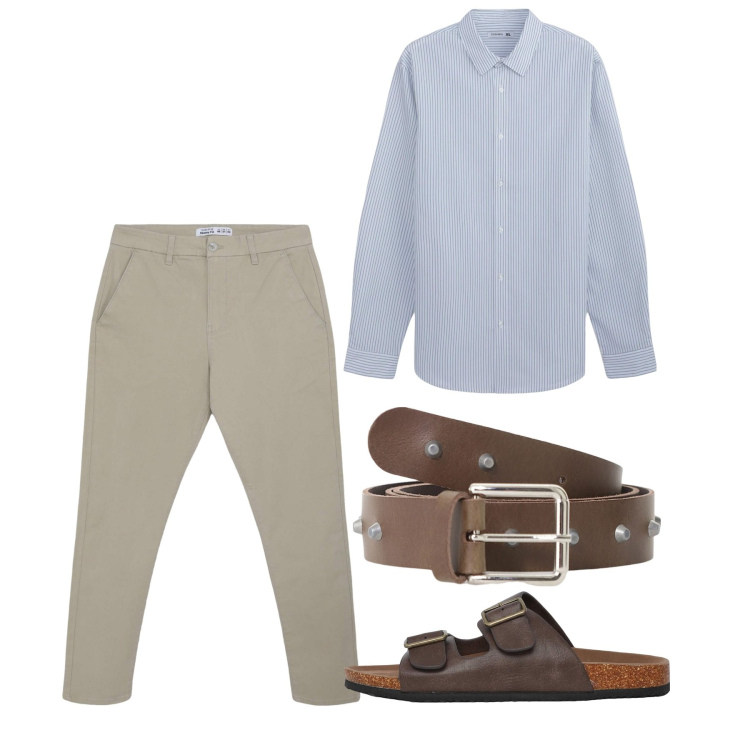 Outfit uomo - I sandali di sera. Stile Casual per Tutti i giorni. Abbinamento con camicie, pantaloni chino, sandali, cinture.