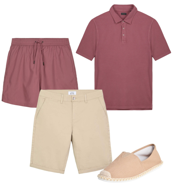 Outfit uomo - Mare. Stile Casual per Mare. Abbinamento con espadrillas, bermuda, polo, costumi.
