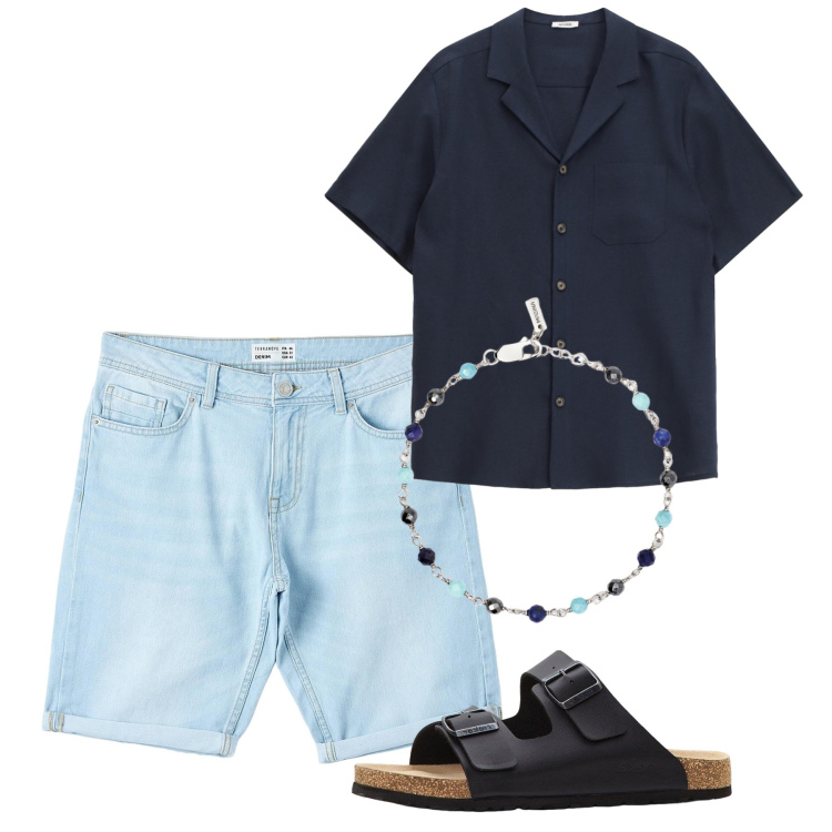 Outfit uomo - Skiathos. Stile Casual per Tutti i giorni. Abbinamento con sandali, bermuda, braccialetti, camicie a manica corta.