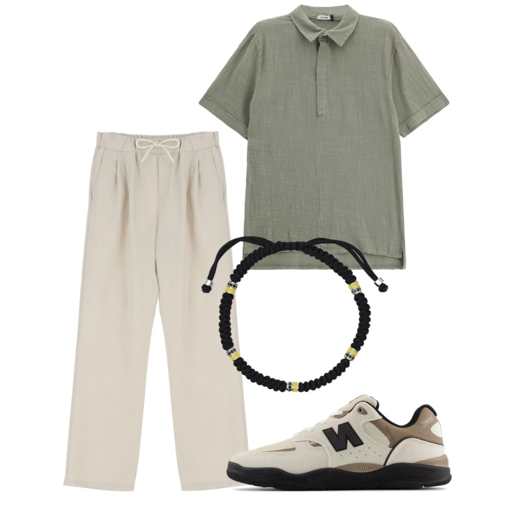 Outfit uomo - Luglio. Stile Casual per Tutti i giorni. Abbinamento con braccialetti, sneakers, polo, pantaloni.