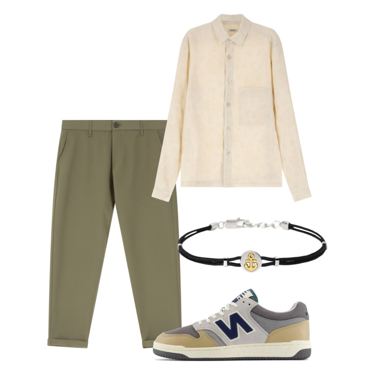 Outfit uomo - Luglio. Stile Casual per Tutti i giorni. Abbinamento con braccialetti, sneakers, pantaloni chino, camicie.