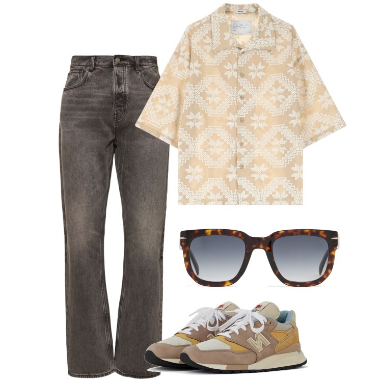 Outfit uomo - Luglio. Stile Casual per Tutti i giorni. Abbinamento con sneakers, camicie a manica corta, occhiali da sole, jeans.