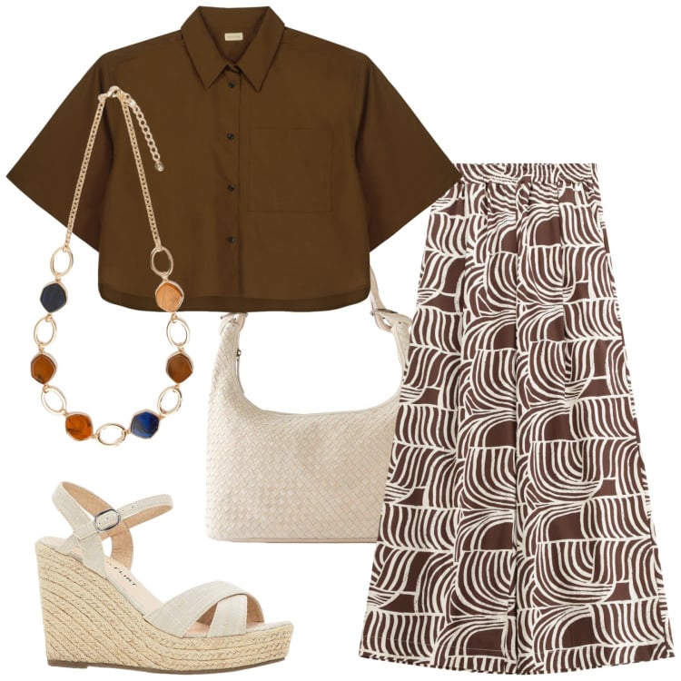Outfit donna - Total look #2206475. Stile Etnico per Tutti i giorni. Abbinamento con sandali, shopping bag, pantaloni, camicie a manica corta, collane.