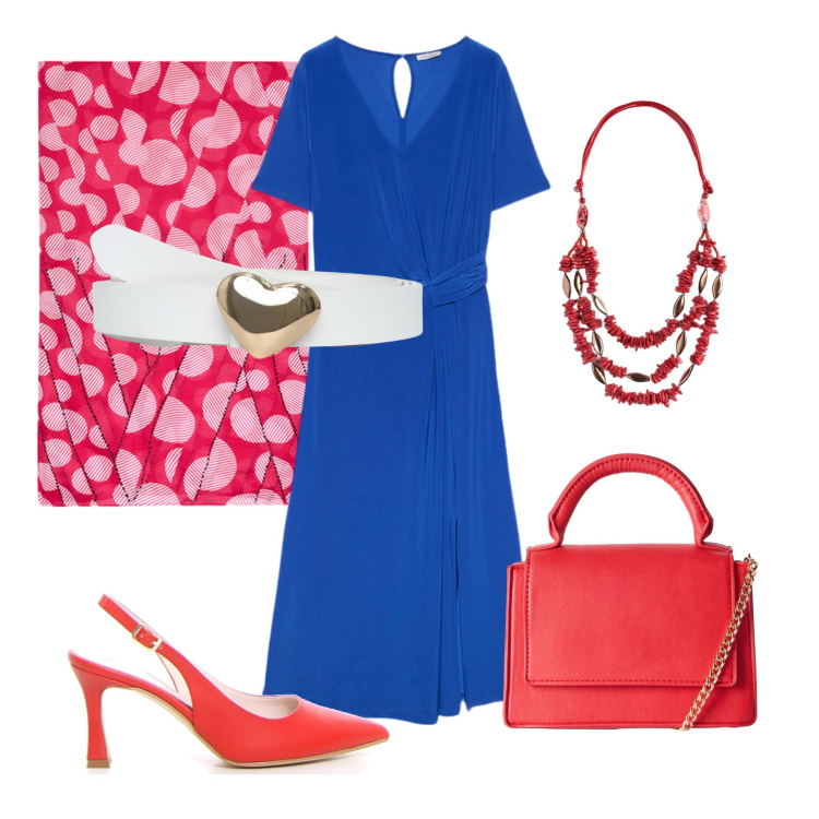 Outfit donna - Total look #2206484. Stile Casual chic per Serata fuori. Abbinamento con borse a tracolla, cinture, vestiti midi/longuette, collane, décolleté, stole.