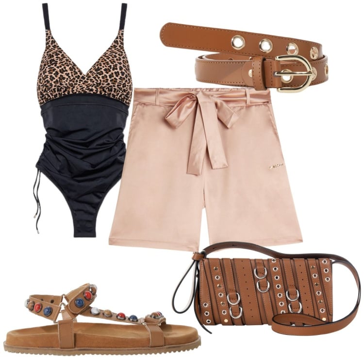 Outfit donna - Total look #2206489. Stile Trendy per Mare. Abbinamento con borse a spalla, cinture, shorts, sandali, costumi interi.