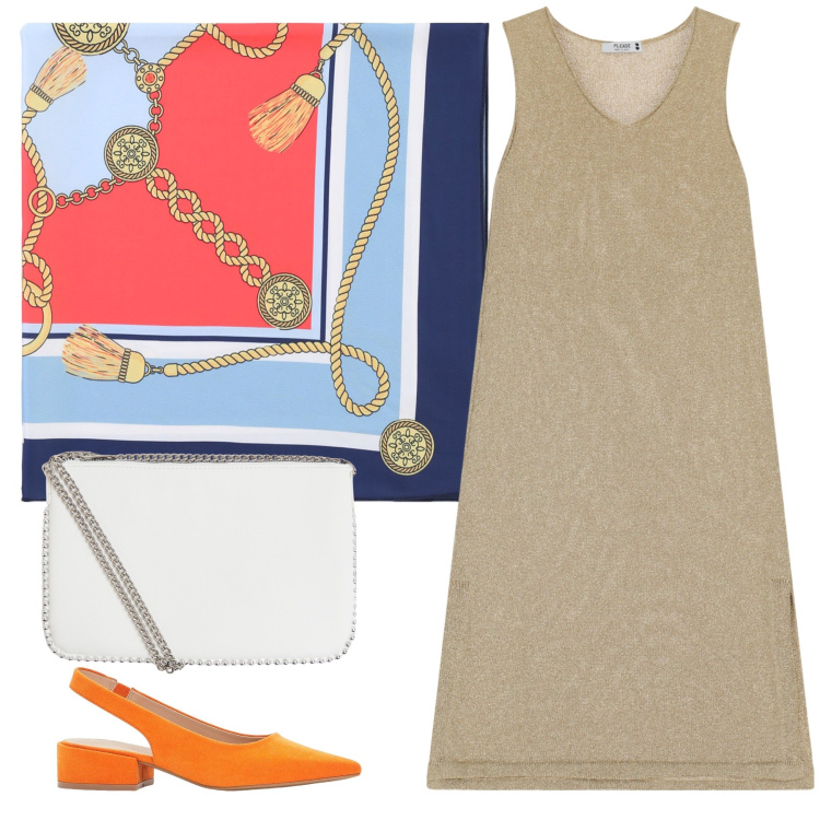 Outfit donna - Total look #2206505. Stile Bon Ton per Tutti i giorni. Abbinamento con décolleté, borse a tracolla, vestiti midi/longuette, foulard.