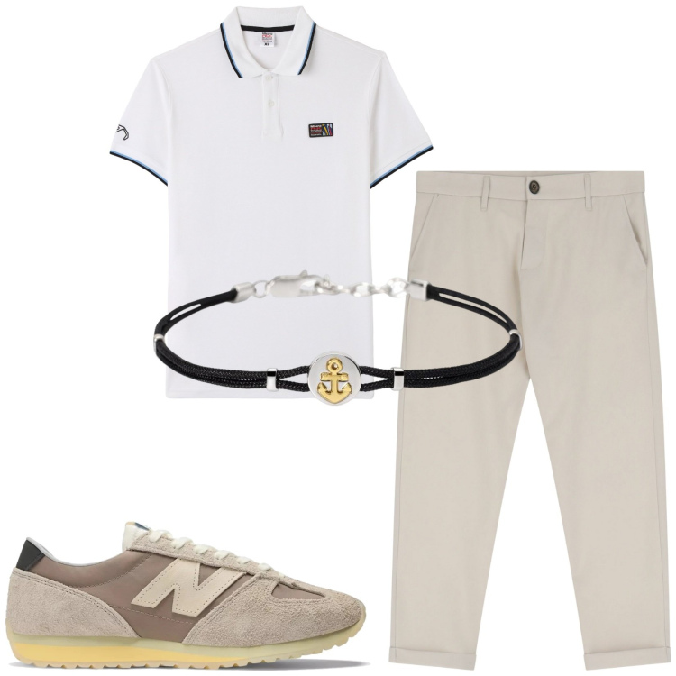Outfit uomo - Total look #2206527. Stile Casual per Tutti i giorni. Abbinamento con polo, braccialetti, sneakers, pantaloni chino.