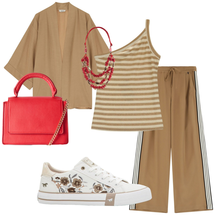 Outfit donna - Total look #2206555. Stile Sporty chic per Tutti i giorni. Abbinamento con sneakers, borse a tracolla, top, blazer, pantaloni, collane.