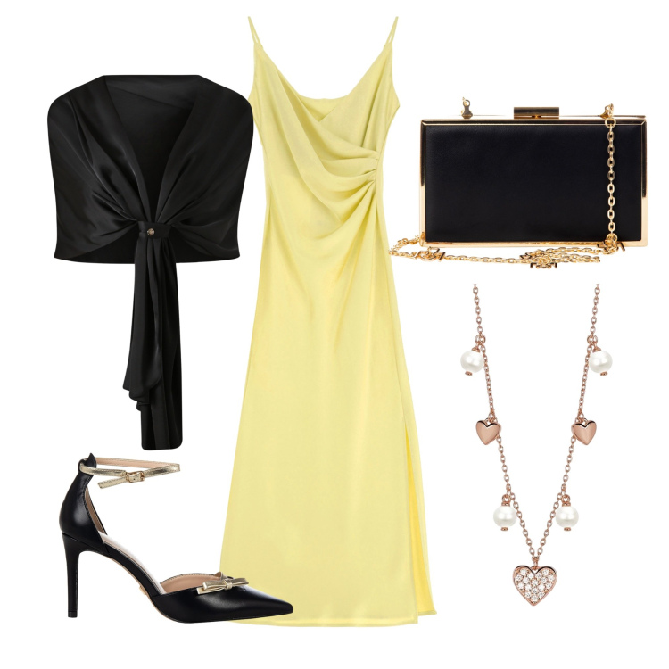 Outfit donna - Una bella cerimonia. Stile Glamour per Cerimonia. Abbinamento con collane, scialli, décolleté, pochette, vestiti midi/longuette.
