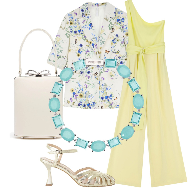 Outfit donna - Total look #2206658. Stile Boho per Tutti i giorni. Abbinamento con braccialetti, tute, blazer, sandali col tacco, borse a mano.