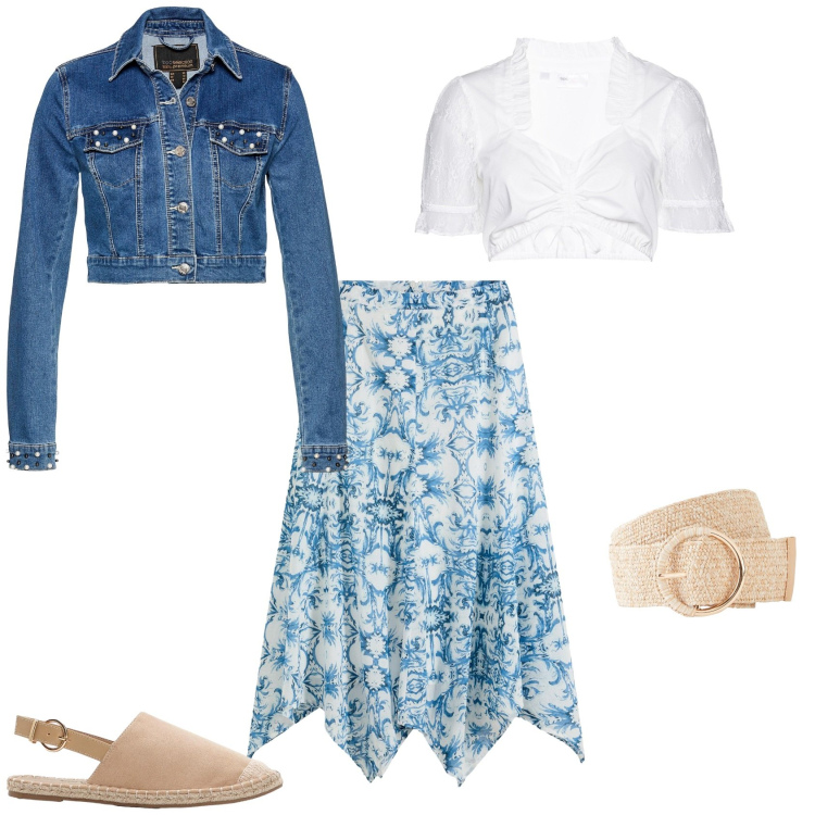Outfit donna - Total look #2206714. Stile Vintage retrò per Serata fuori. Abbinamento con gonne, cinture, espadrillas, camicie, blazer.