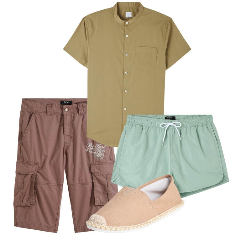Outfit uomo - Bermuda e camicia. Stile Casual per Mare. Abbinamento con bermuda, camicie a manica corta, espadrillas, costumi.