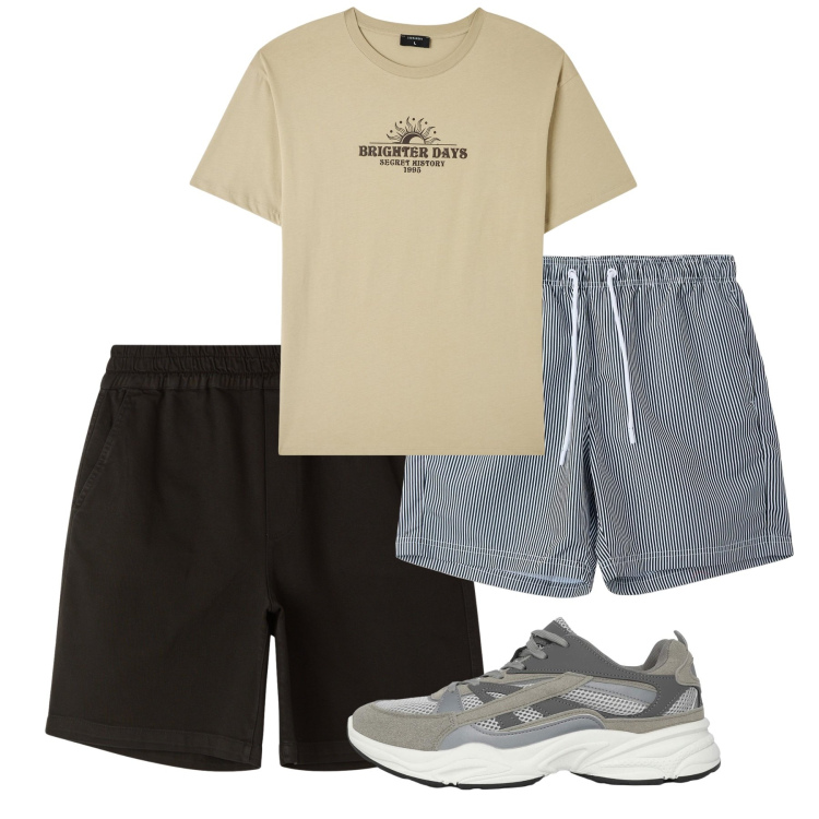 Outfit uomo - Casual sea. Stile Casual per Mare. Abbinamento con t-shirt, sneakers, costumi, bermuda.
