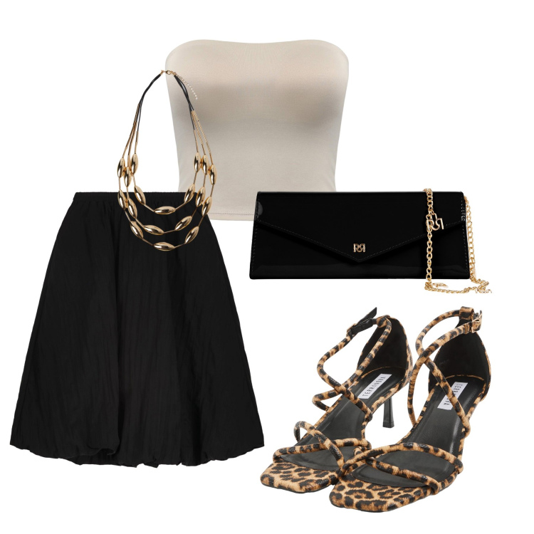 Outfit donna - Total look #2206736. Stile Glamour per Serata fuori. Abbinamento con sandali col tacco, top, pochette, gonne longuette, collane.