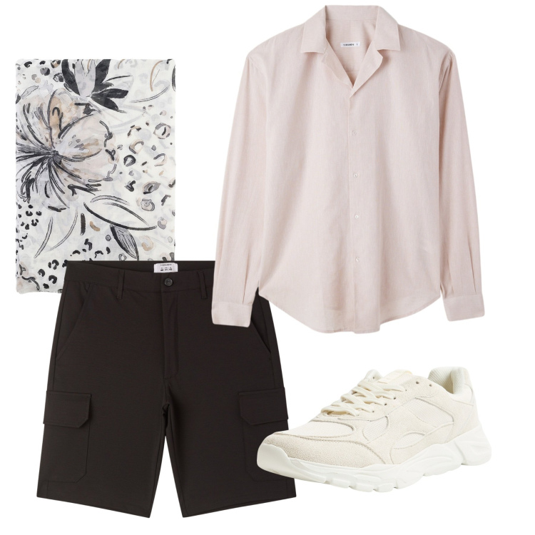 Outfit uomo - Luglio. Stile Casual per Tutti i giorni. Abbinamento con camicie, pantaloni corti, sneakers, sciarpe e foulard.