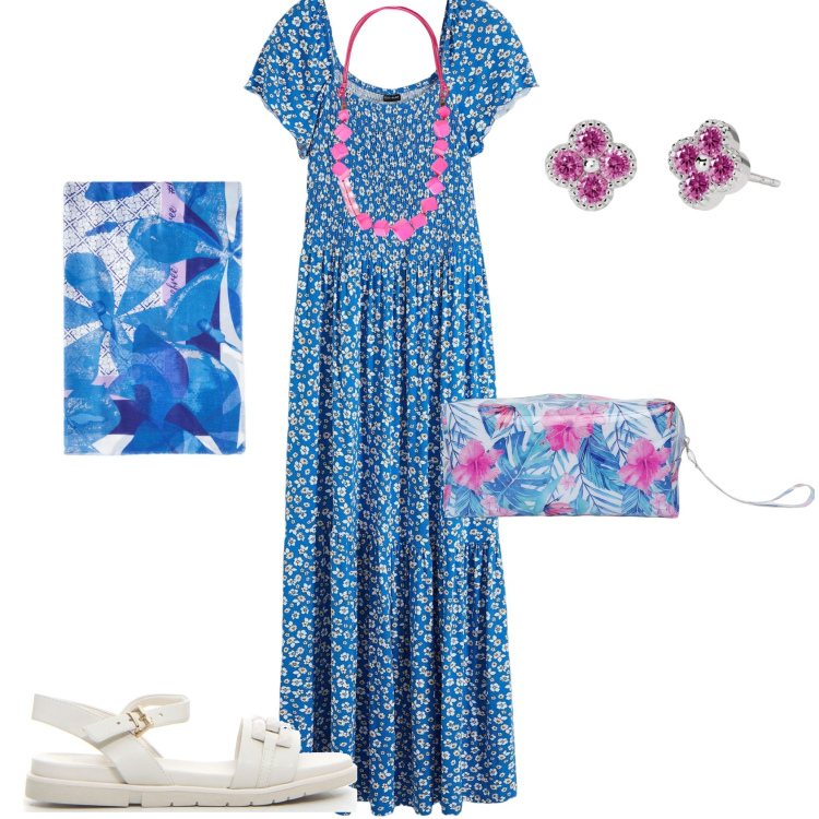 Outfit donna - Total look #2206759. Stile Boho per Serata fuori. Abbinamento con vestiti lunghi, pochette, orecchini, collane, stole, sandali.