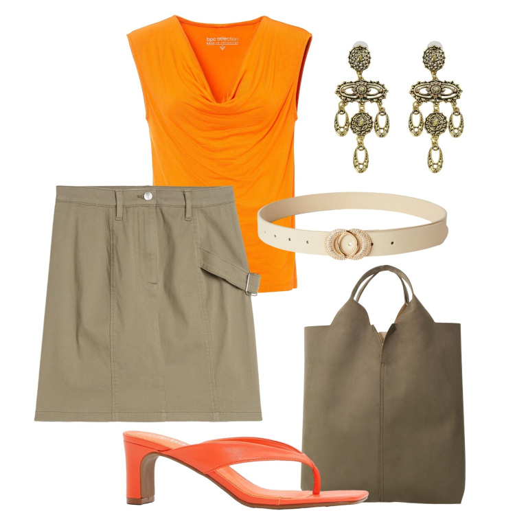 Outfit donna - La mini cargo. Stile Urban per Tutti i giorni. Abbinamento con top, gonne, infradito, cinture, shopping bag, orecchini.