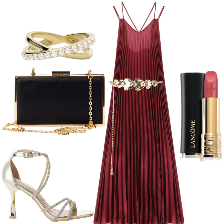 Outfit donna - Cerimonia. Stile Chic per Cerimonia. Abbinamento con rossetti, anelli, cinture, pochette, sandali col tacco, vestiti lunghi.