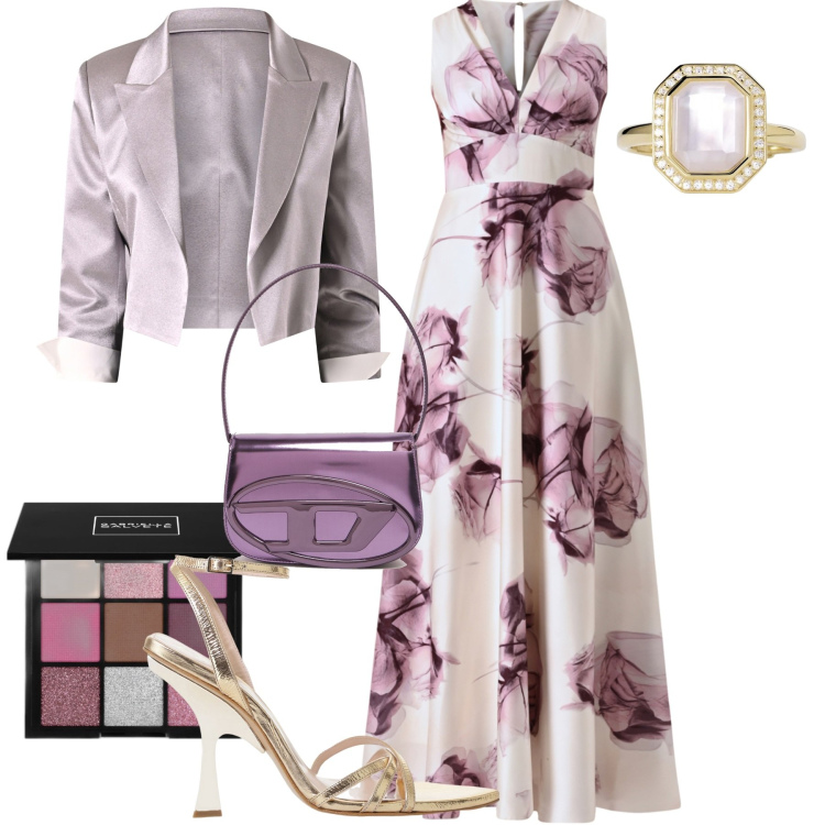 Outfit donna - Cerimonia. Stile Chic per Cerimonia. Abbinamento con ombretti, anelli, vestiti lunghi, blazer, sandali col tacco, borse a spalla.