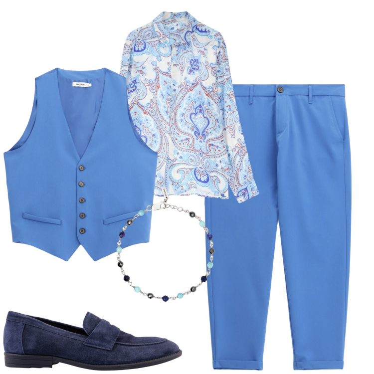 Outfit uomo - Cerimonia. Stile Trendy per Cerimonia. Abbinamento con braccialetti, camicie, gilet, pantaloni, scarpe stringate.