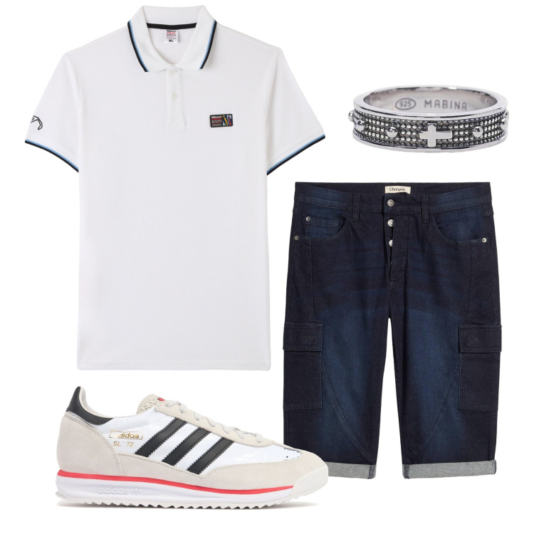 Outfit uomo - Total look #2206823. Stile Casual per Tutti i giorni. Abbinamento con bermuda, polo, anelli, sneakers.