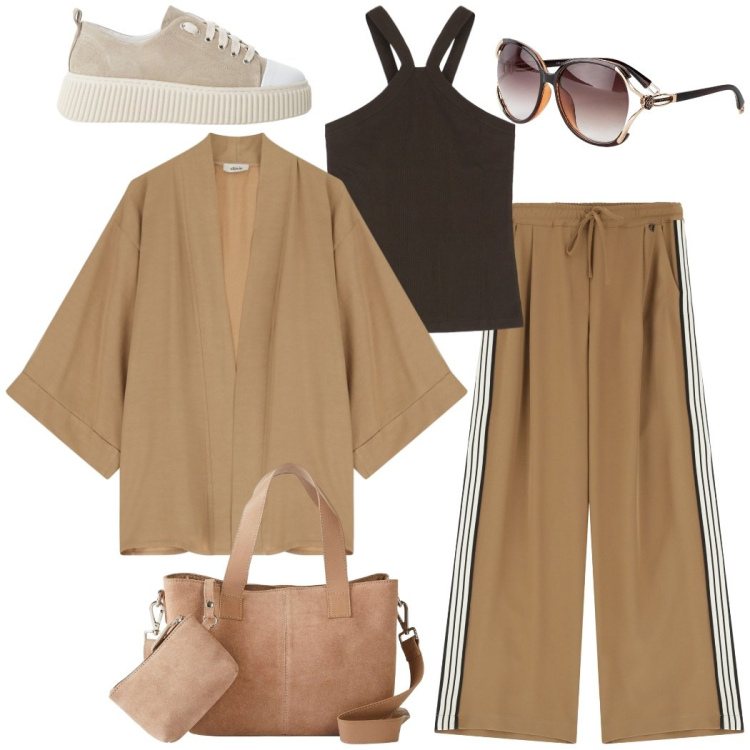 Outfit donna - Total look #2206945. Stile Casual chic per Ufficio. Abbinamento con occhiali da sole, borse a mano, sneakers, top, blazer, pantaloni.