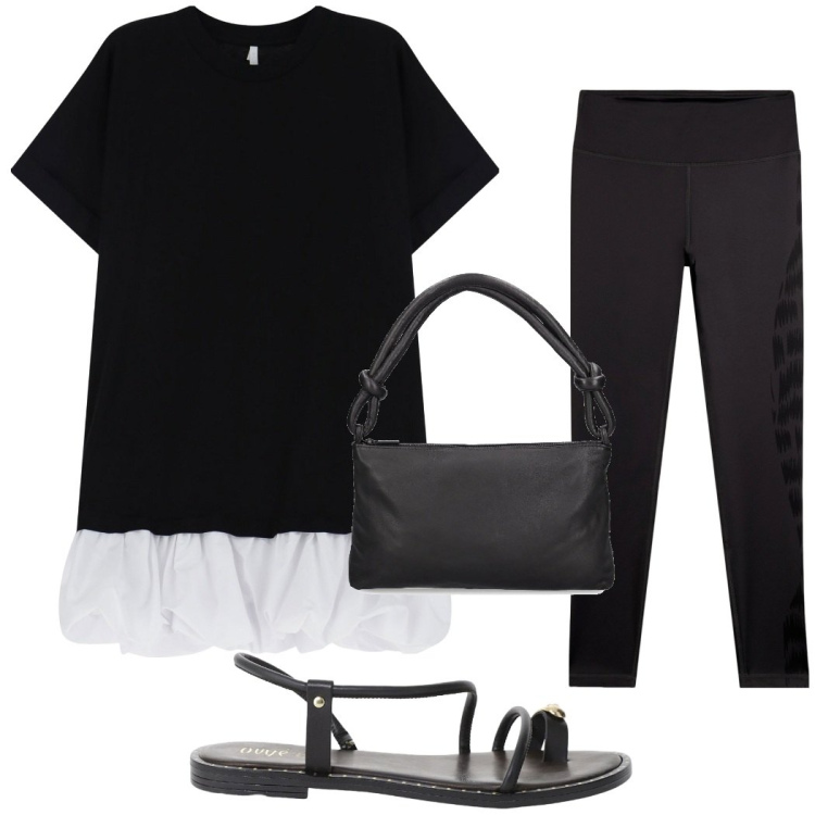 Outfit donna - Total look #2206950. Stile Casual chic per Serata fuori. Abbinamento con vestiti corti, leggings, sandali, borse a spalla.