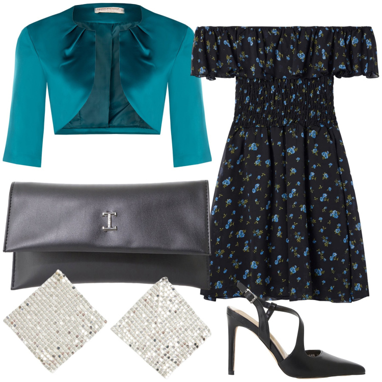 Outfit donna - Cerimonia mattutina. Stile Chic per Cerimonia. Abbinamento con vestiti corti, orecchini, bolero, décolleté, pochette.