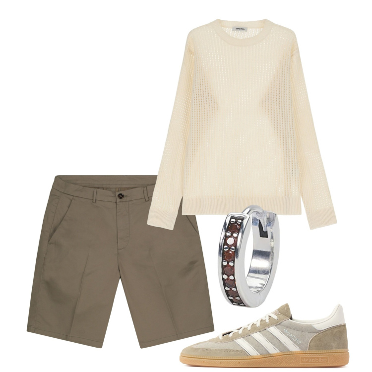 Outfit uomo - Weekend in collina. Stile Casual per Tutti i giorni. Abbinamento con orecchini, pullovers, bermuda, sneakers.