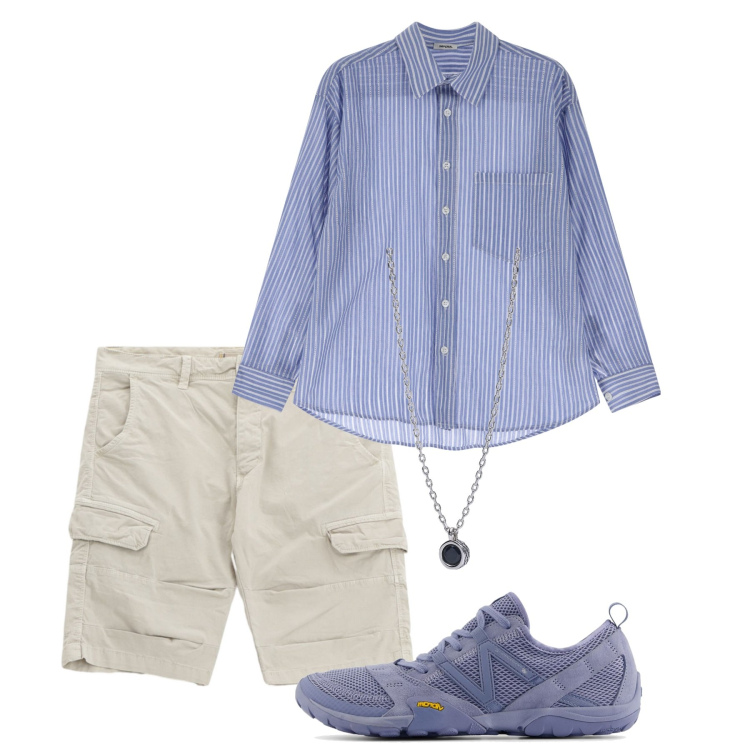 Outfit uomo - City tour. Stile Casual per Tutti i giorni. Abbinamento con collane, sneakers, camicie, bermuda.
