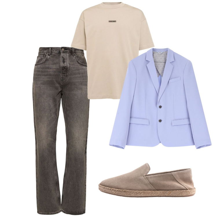 Outfit uomo - Luglio. Stile Casual per Tutti i giorni. Abbinamento con giacche, jeans, espadrillas, t-shirt.